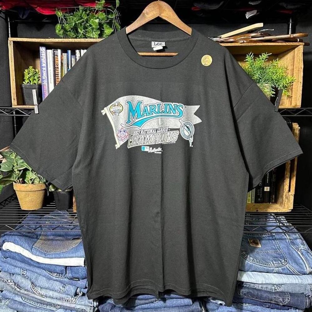 Vintage Y2K Miami Marlins 2003 National League Champions Tee Black MLB Shirt 2XL